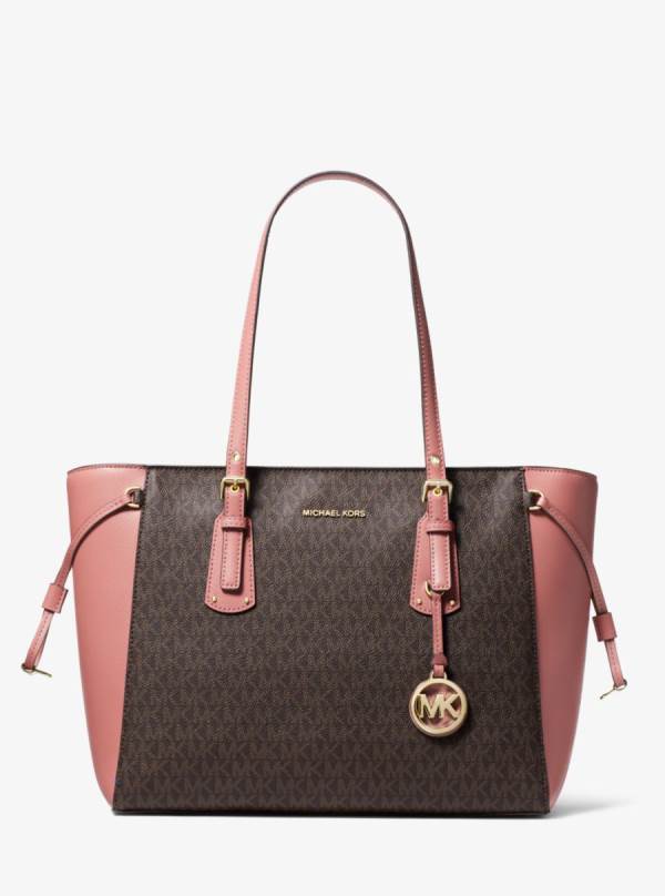 Damske Prenosná Taška Michael Kors Voyager Medium Logo Ruzove - Kabelky Michael Kors Vypredaj | ZPWRS-1460